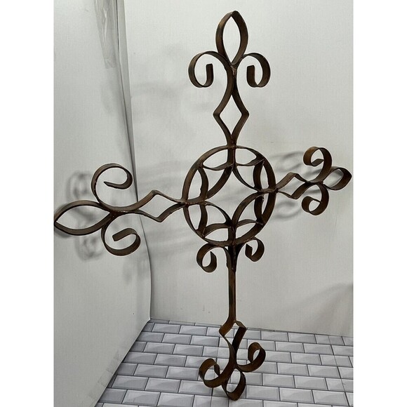 Metal Rustic Distressed Scroll Old World Large Cross Made In The Philippians - Picture 5 of 11